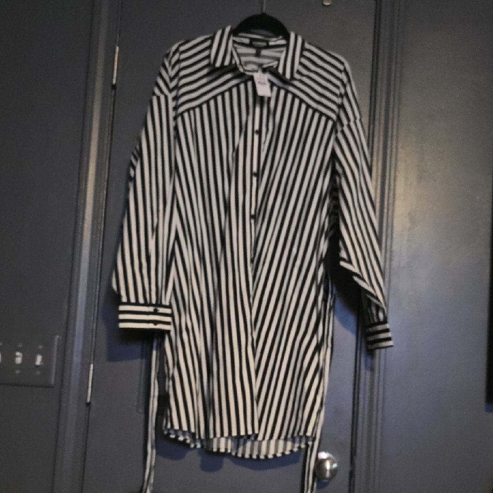 Express Monochrome Striped Shirt Dress